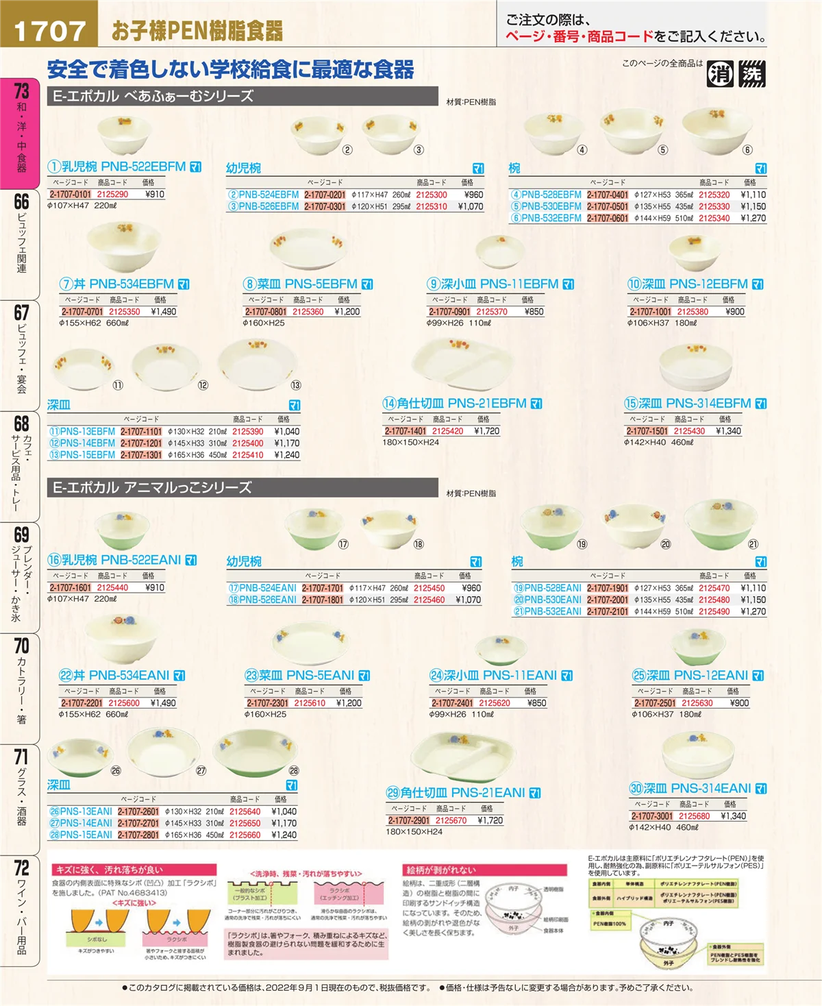 EBM業務用厨房用品カタログvol.22・ページ番号1707・和・洋・中 食器