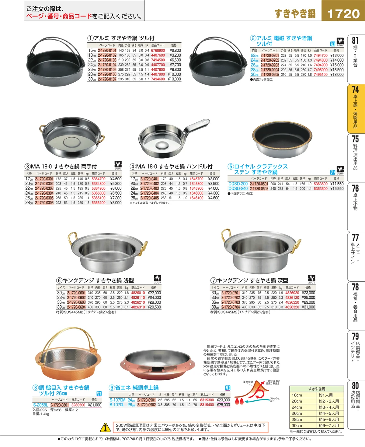 EBM業務用厨房用品カタログvol.22・ページ番号1720・卓上鍋・焼物用品