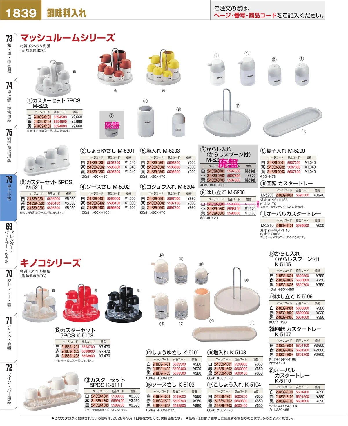 EBM業務用厨房用品カタログvol.22・ページ番号1839・卓上小物