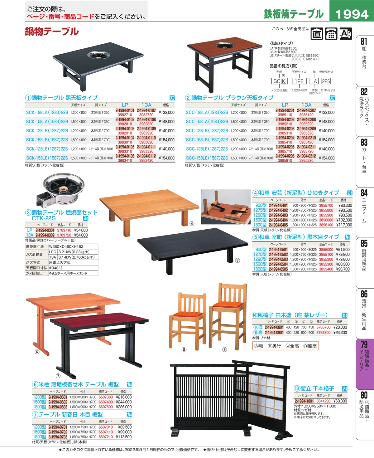EBM業務用厨房用品カタログvol.22・ページ番号1994・店舗備品・インテリア