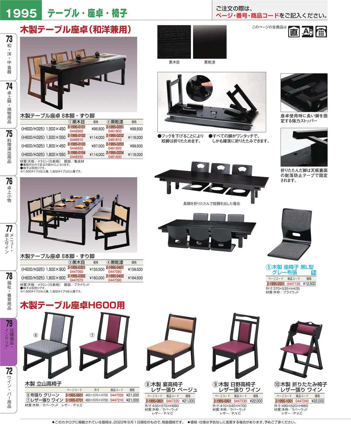 EBM業務用厨房用品カタログvol.22・ページ番号1995・店舗備品・インテリア