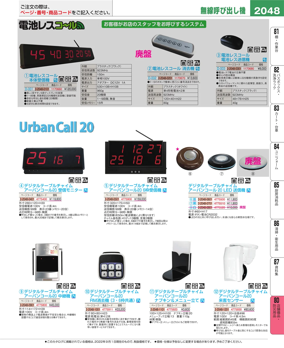 EBM業務用厨房用品カタログvol.22・ページ番号2048・店舗備品・防災用品