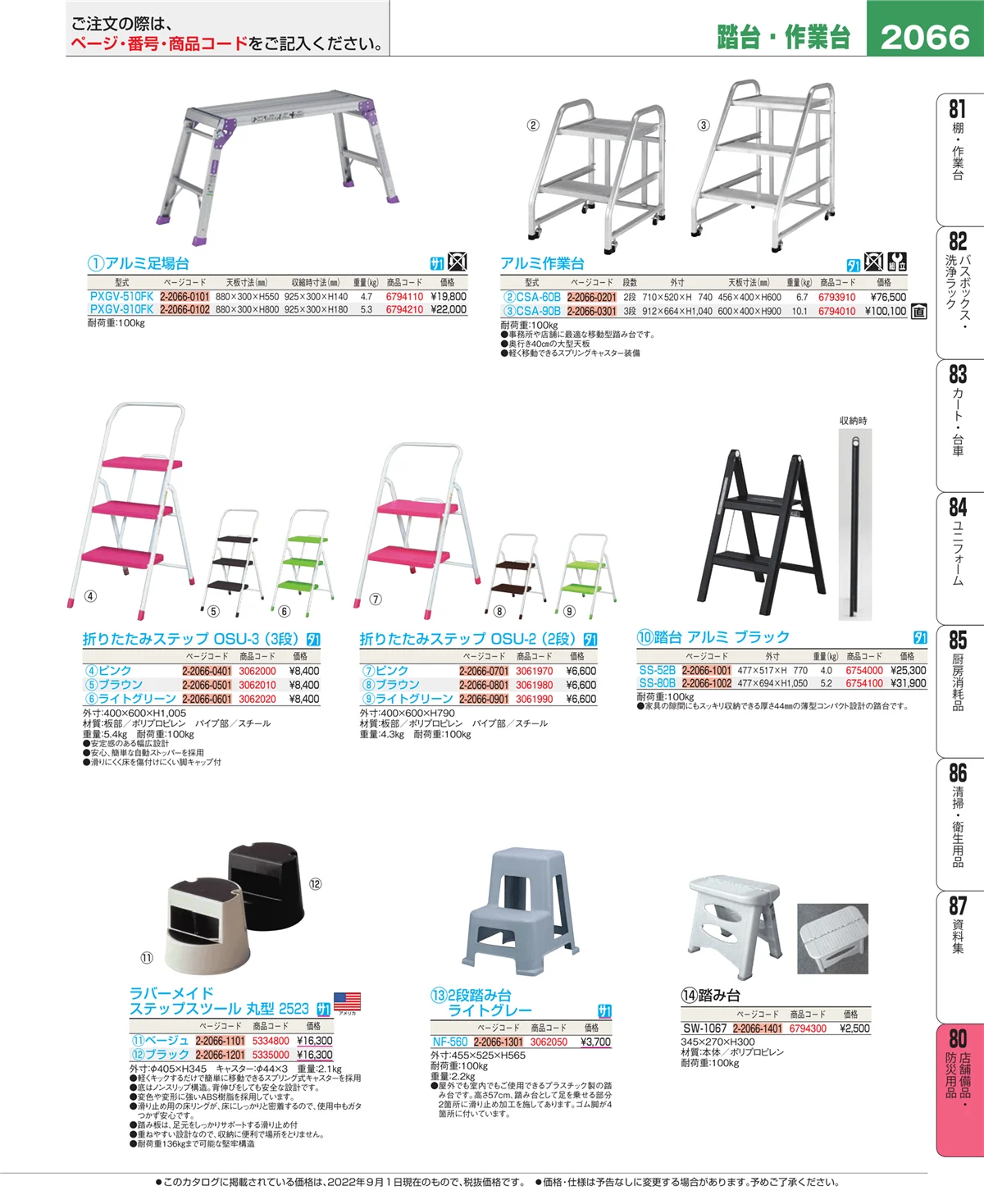 EBM業務用厨房用品カタログvol.22・ページ番号2066・店舗備品・防災用品