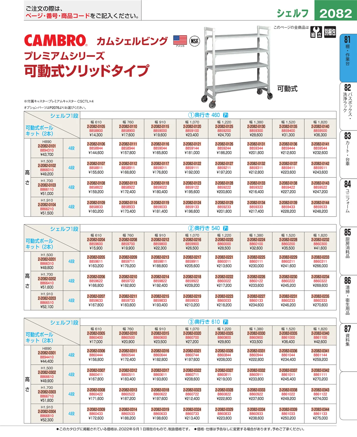 EBM業務用厨房用品カタログvol.22・ページ番号2082・棚・作業台