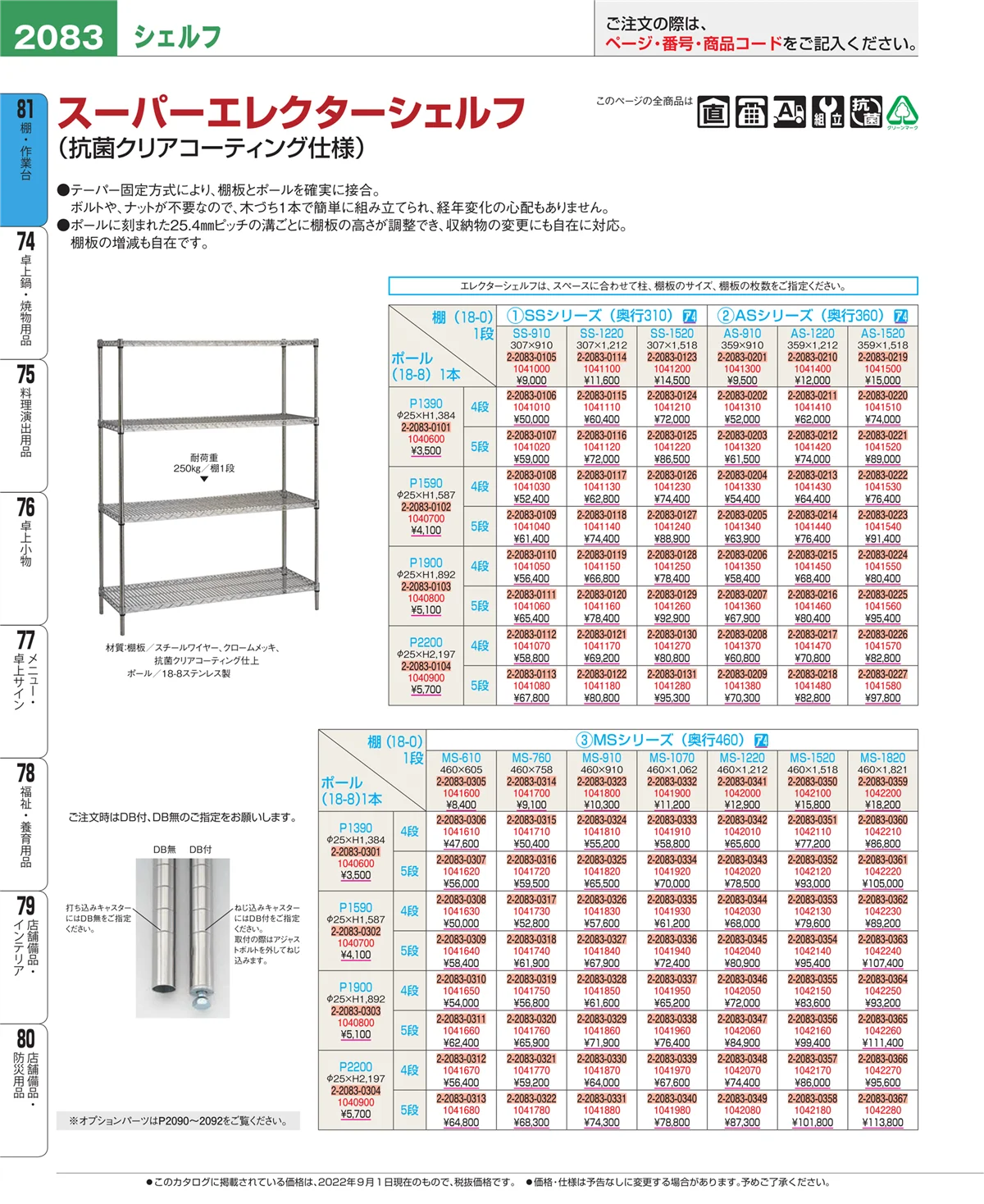 EBM業務用厨房用品カタログvol.22・ページ番号2083・棚・作業台