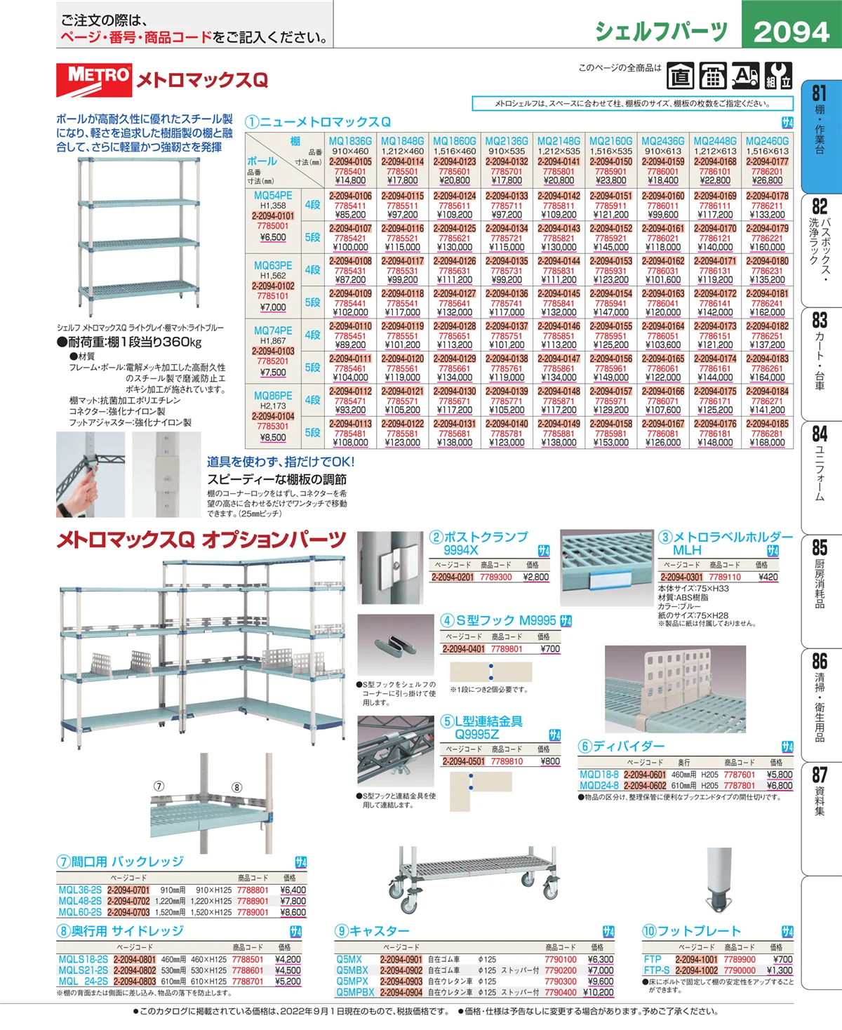 EBM業務用厨房用品カタログvol.22・ページ番号2094・棚・作業台