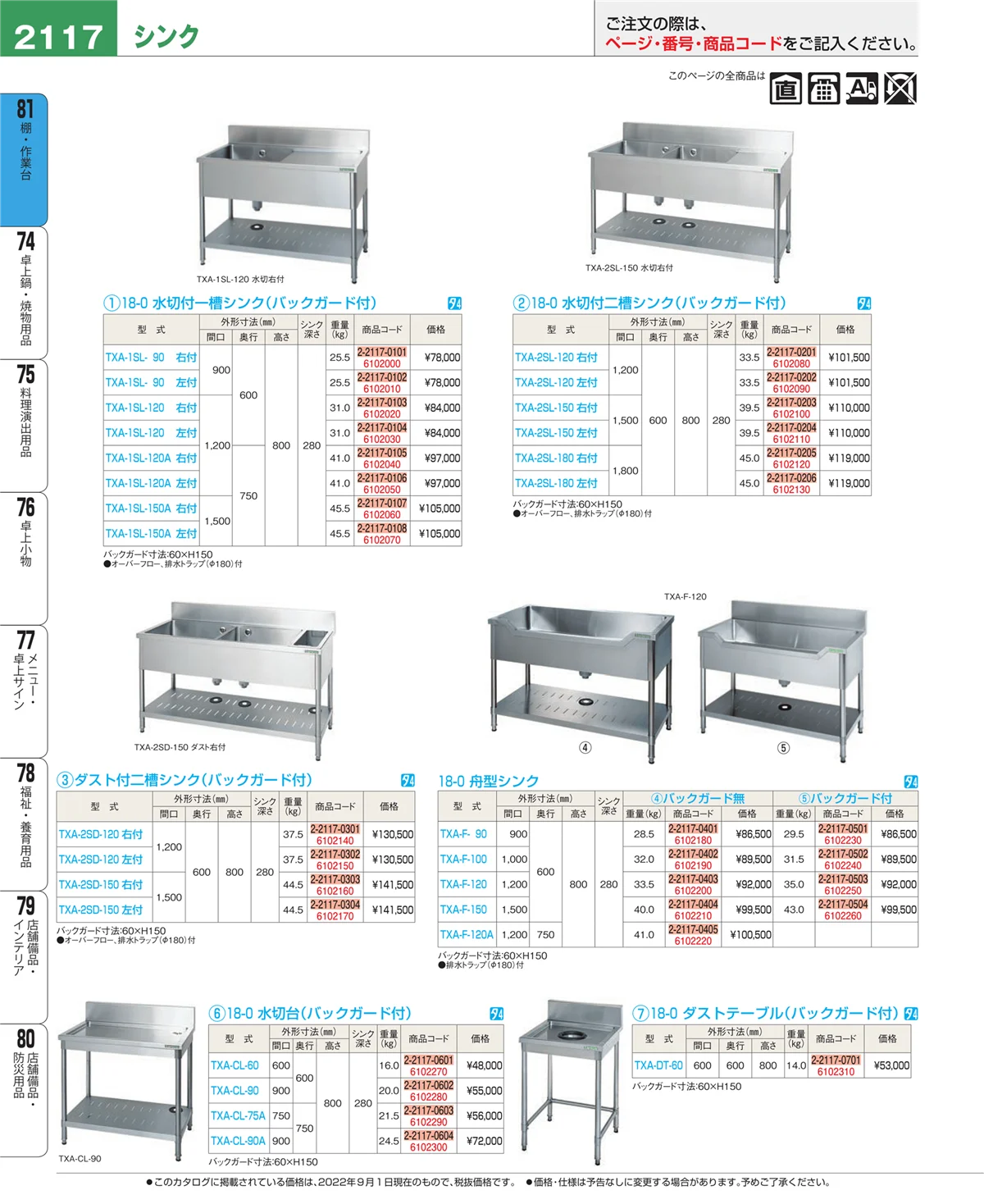 EBM業務用厨房用品カタログvol.22・ページ番号2117・棚・作業台