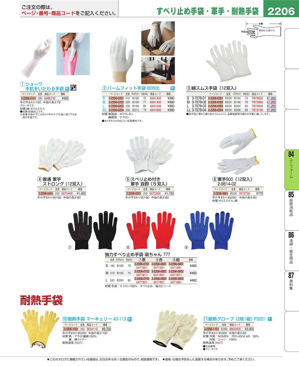 EBM業務用厨房用品カタログvol.22・ページ番号2206・ユニフォーム