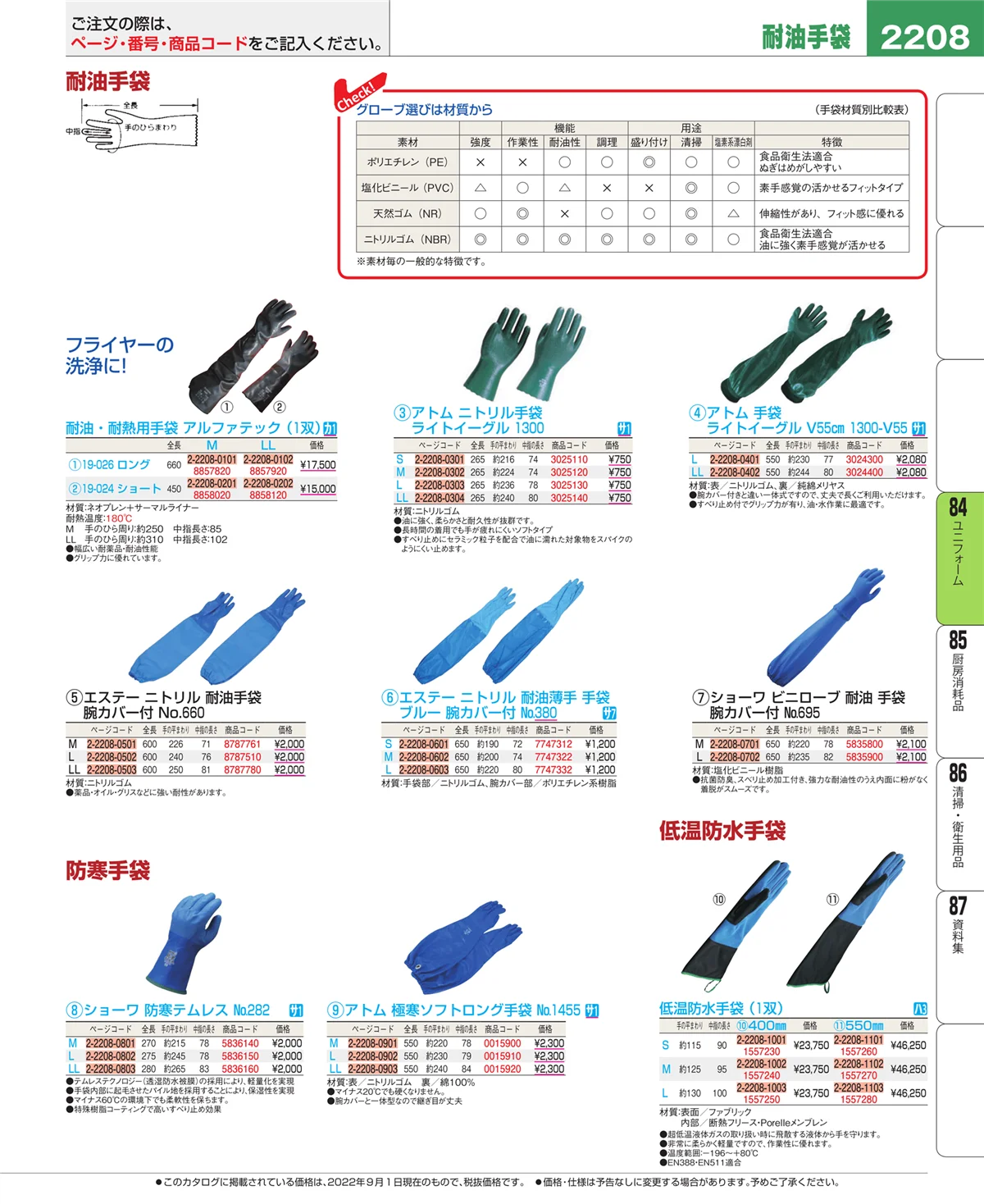 EBM業務用厨房用品カタログvol.22・ページ番号2208・ユニフォーム