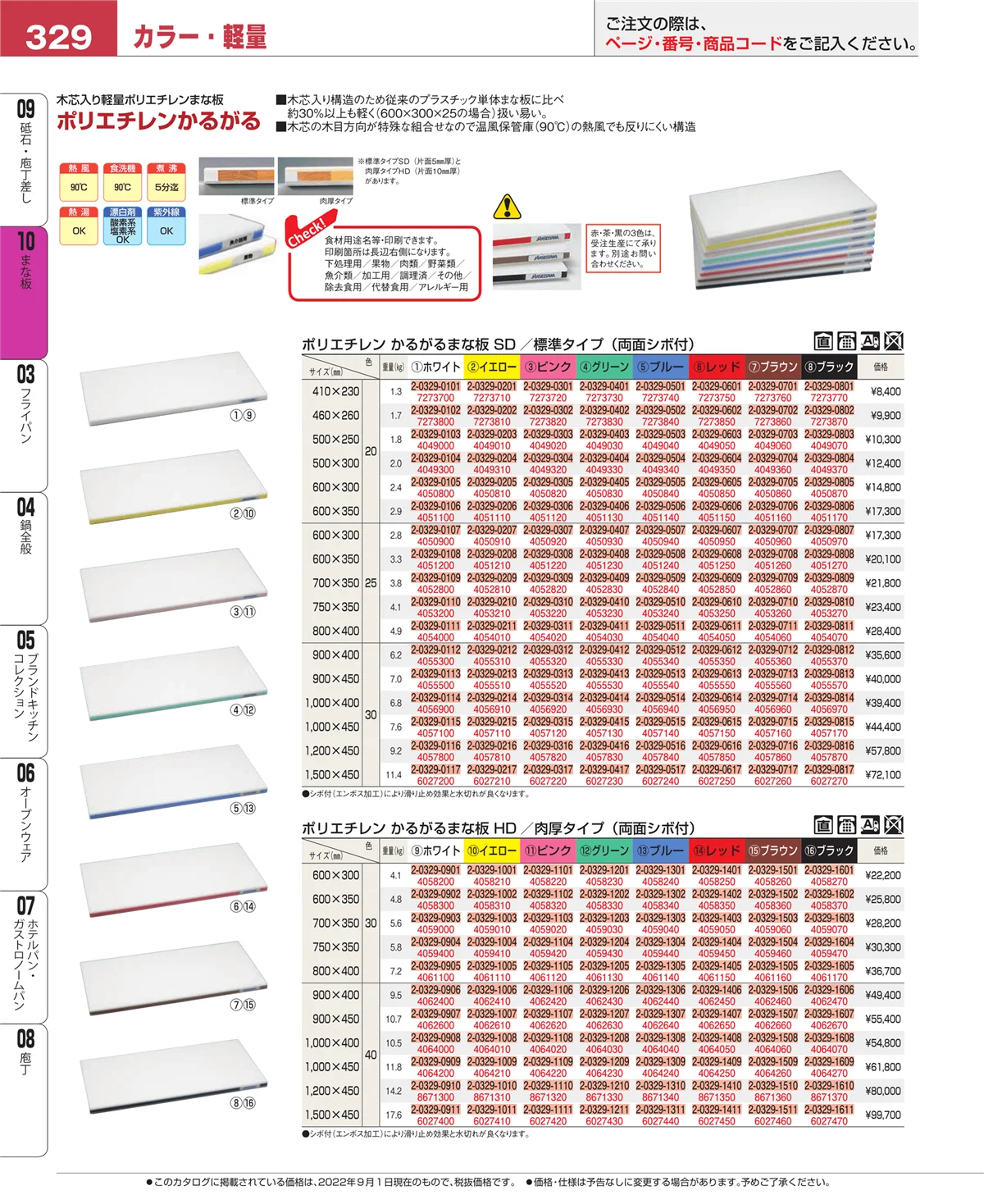 EBM業務用厨房用品カタログvol.22・ページ番号329・まな板
