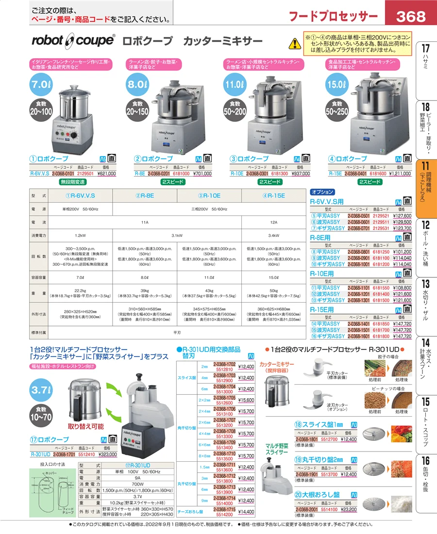 調理機械（下ごしらえ） ページ368