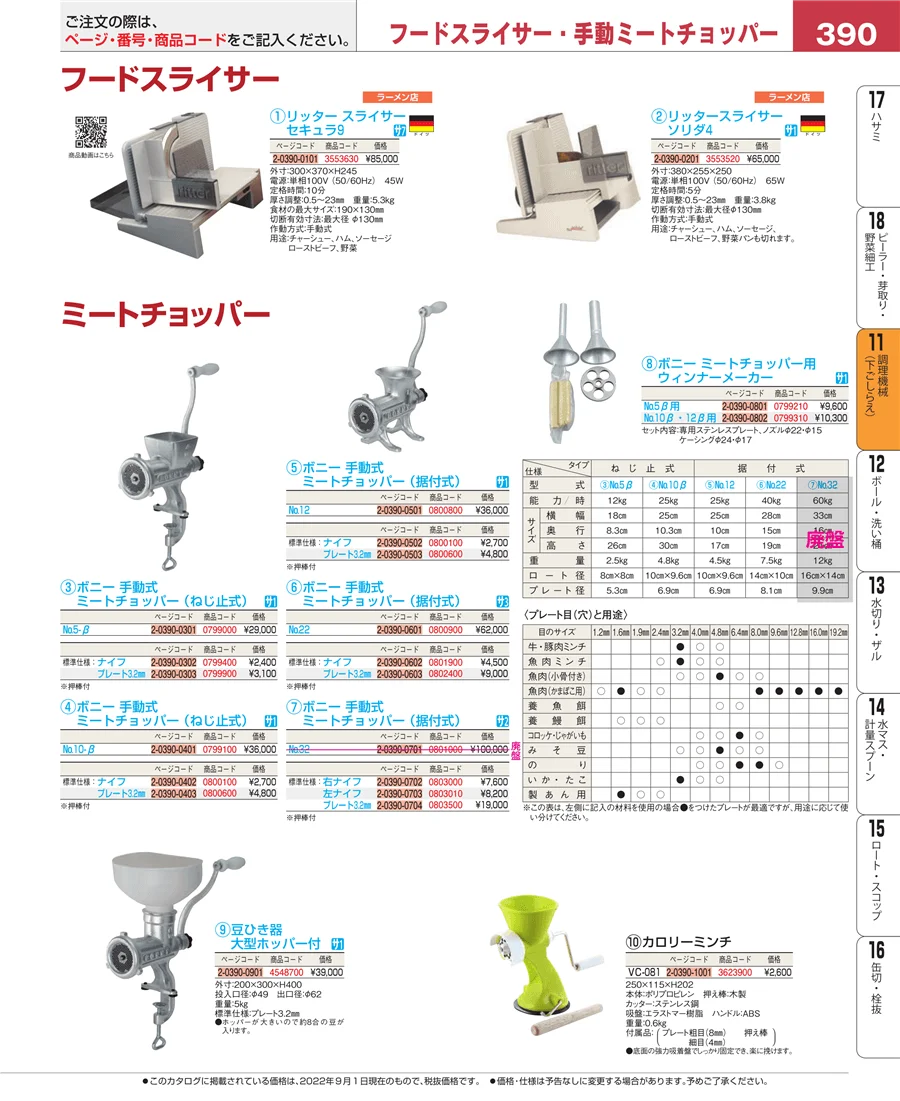 調理機械（下ごしらえ） ページ390
