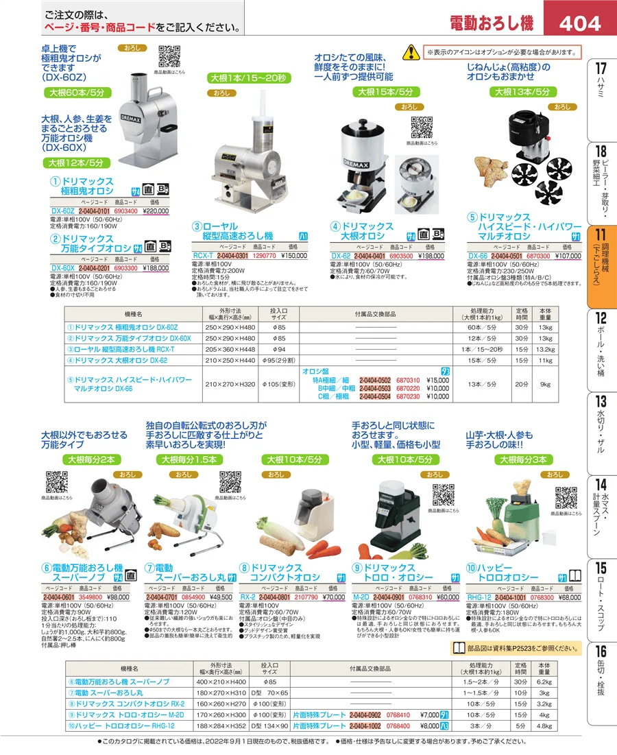調理機械（下ごしらえ） ページ404