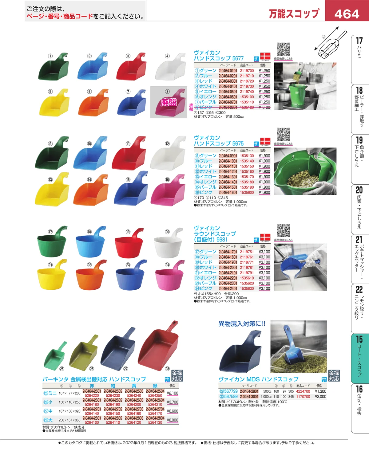 EBM業務用厨房用品カタログvol.22・ページ番号464・ロート・スコップ