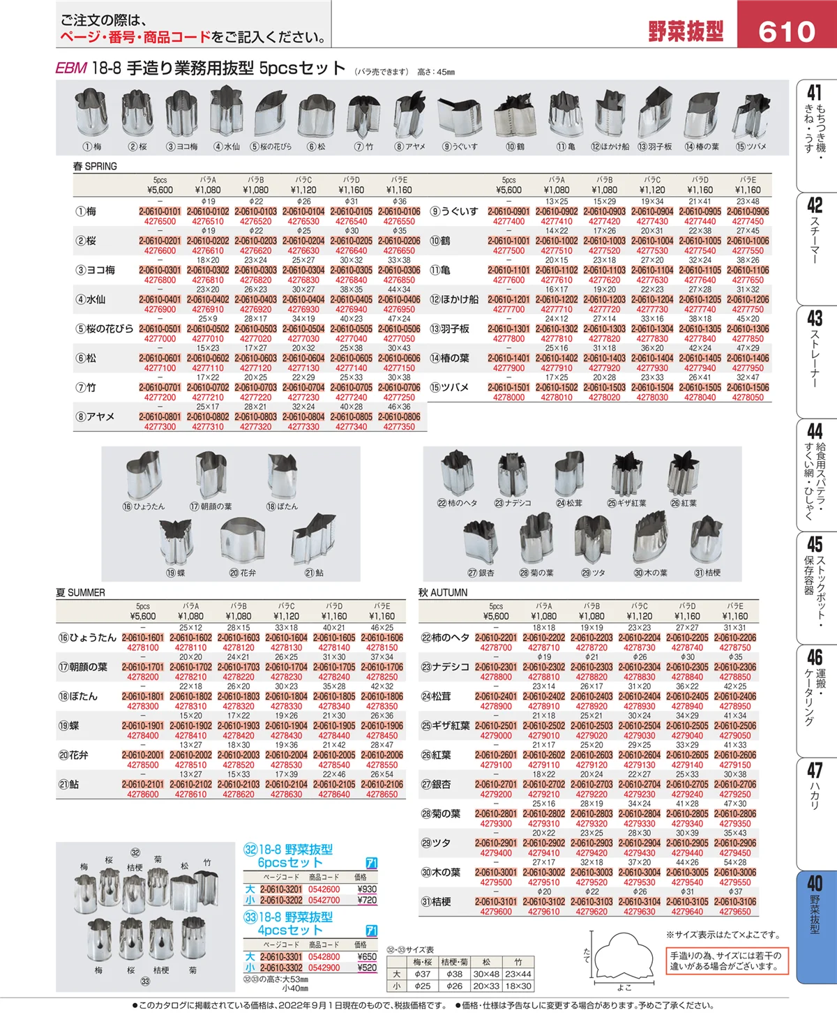EBM業務用厨房用品カタログvol.22・ページ番号610・野菜抜型