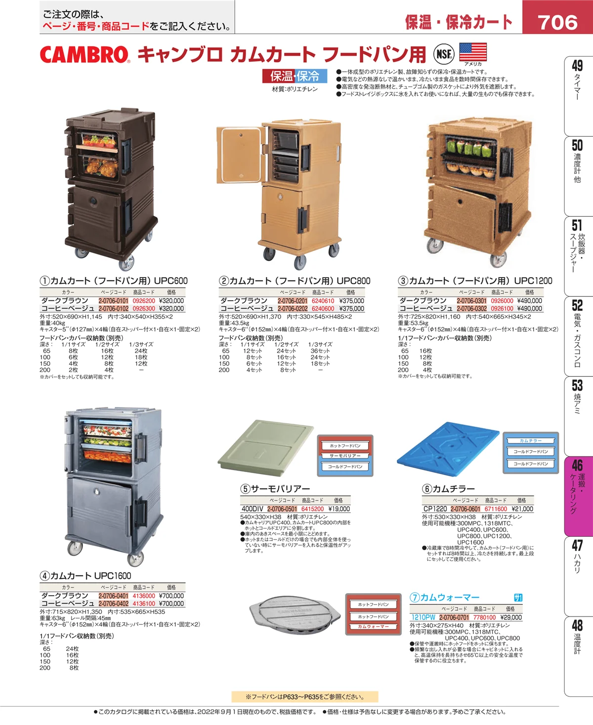 EBM業務用厨房用品カタログvol.22・ページ番号706・運搬・ケータリング