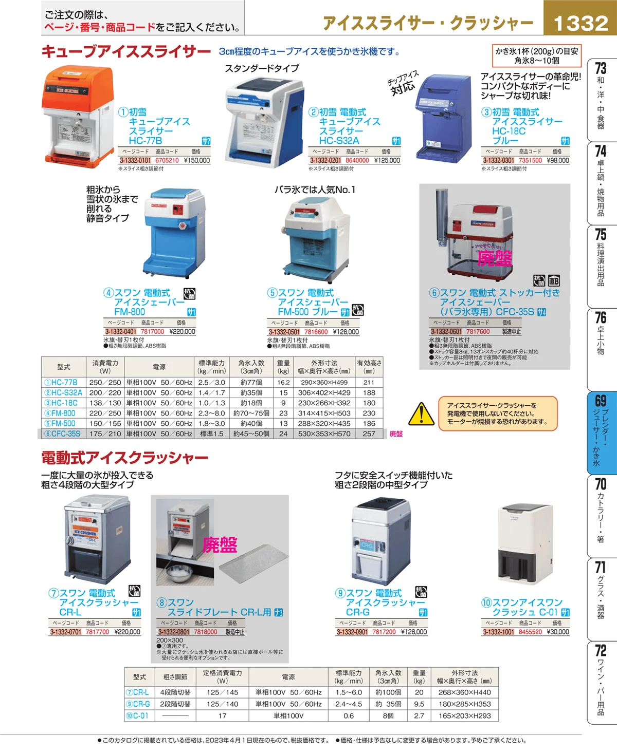 EBM業務用厨房用品カタログvol.23・ページ番号1332・ブレンダー・ジューサー・かき氷