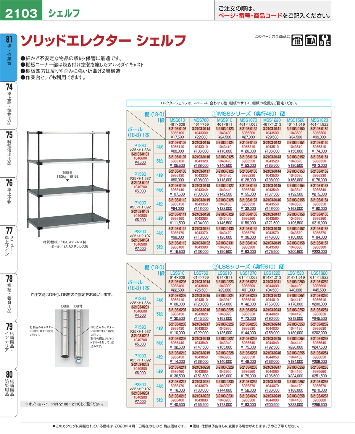 EBM業務用厨房用品カタログvol.23・ページ番号2103・棚・作業台