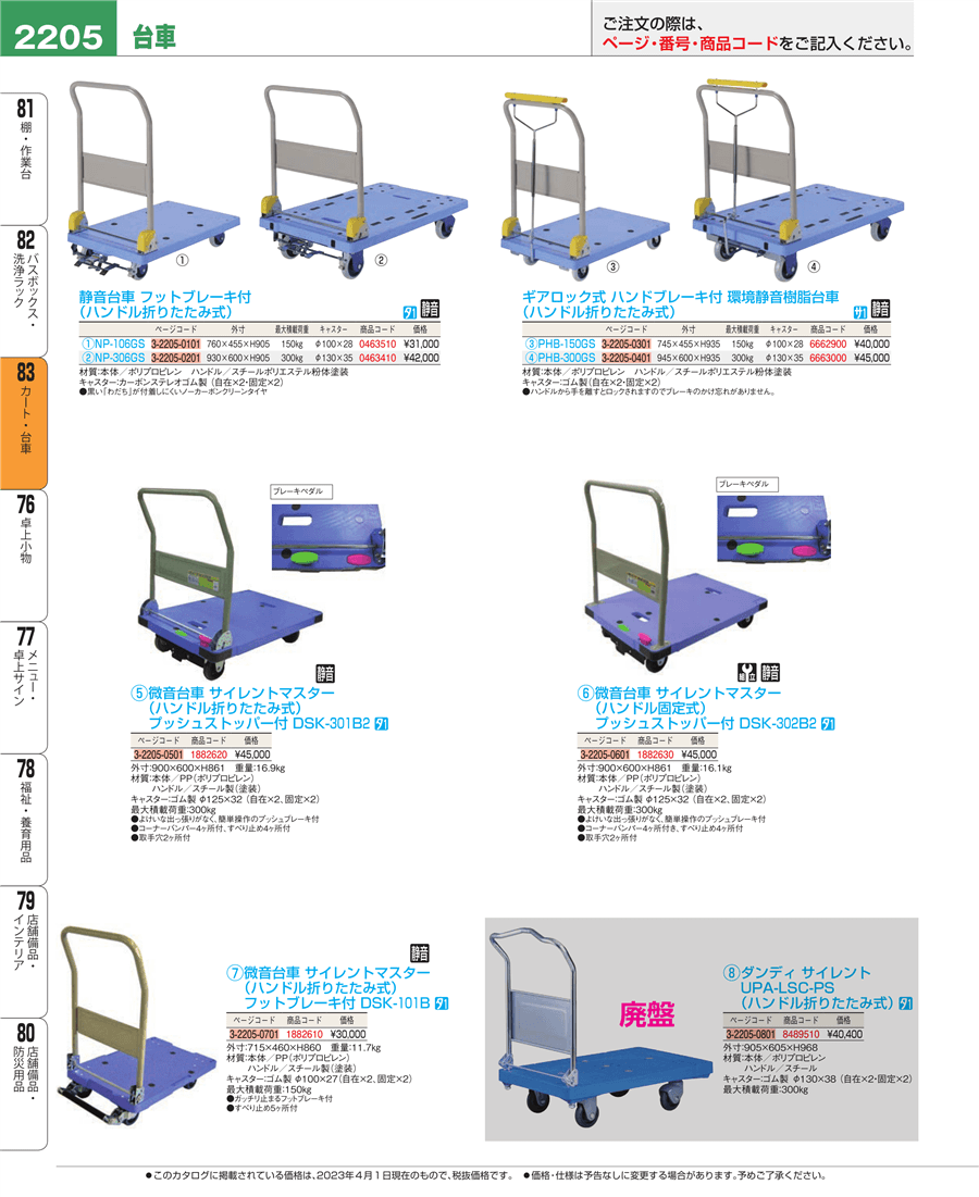 環境静音ギアロック式ハンドブレーキ台車 PHBー150GS[ 台車 カート : ]-