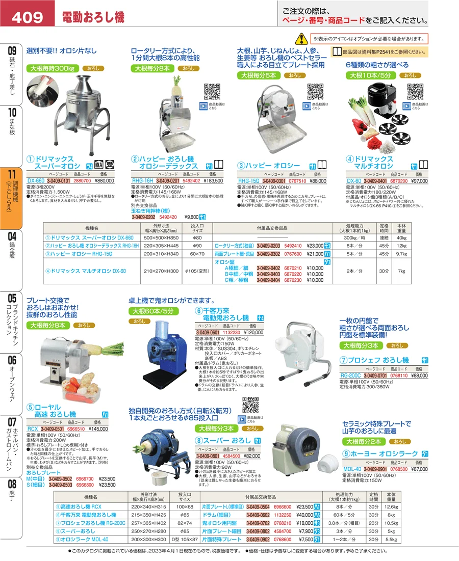 調理機械（下ごしらえ） ページ409