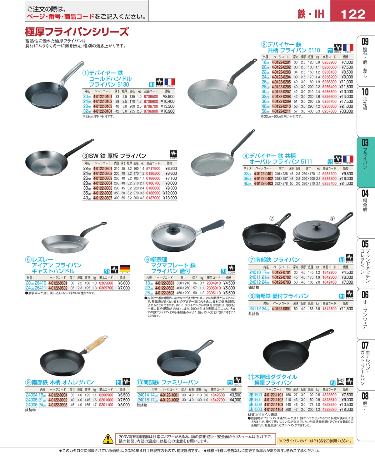EBM業務用厨房用品カタログvol.24・ページ番号122・フライパン