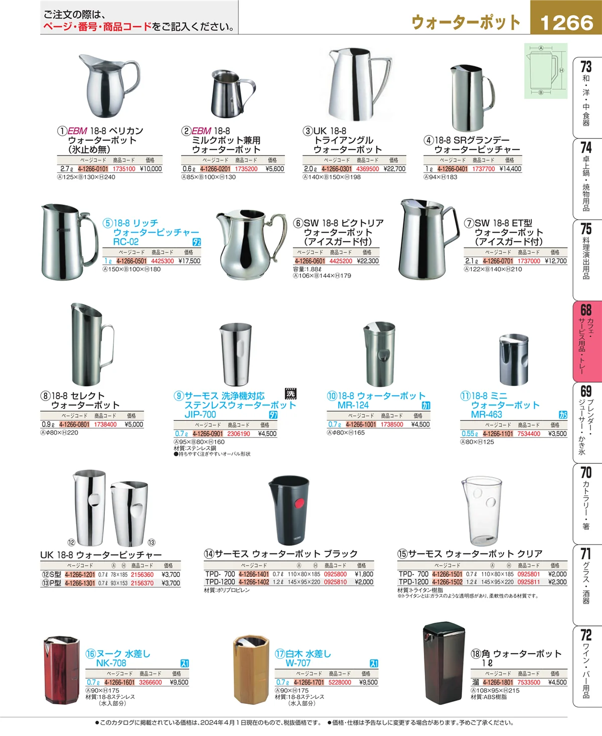 EBM業務用厨房用品カタログvol.24・ページ番号1266・カフェ・サービス用品・トレー