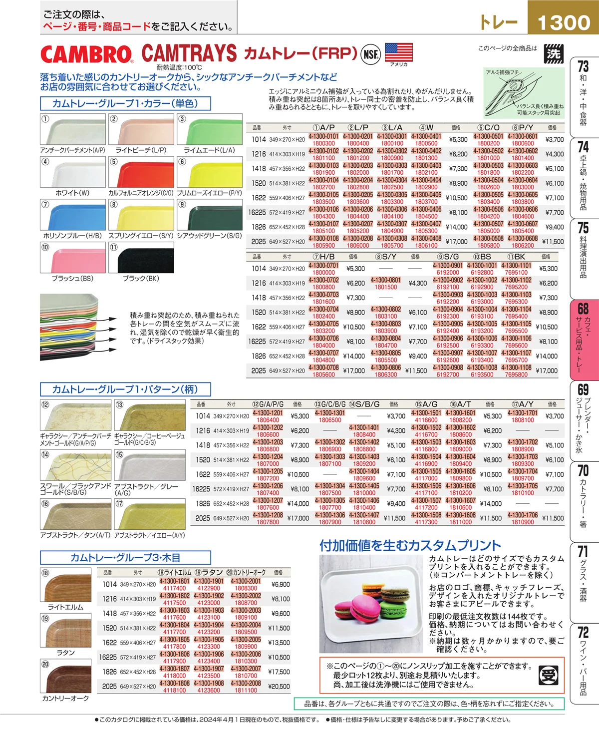 EBM業務用厨房用品カタログvol.24・ページ番号1300・カフェ・サービス用品・トレー