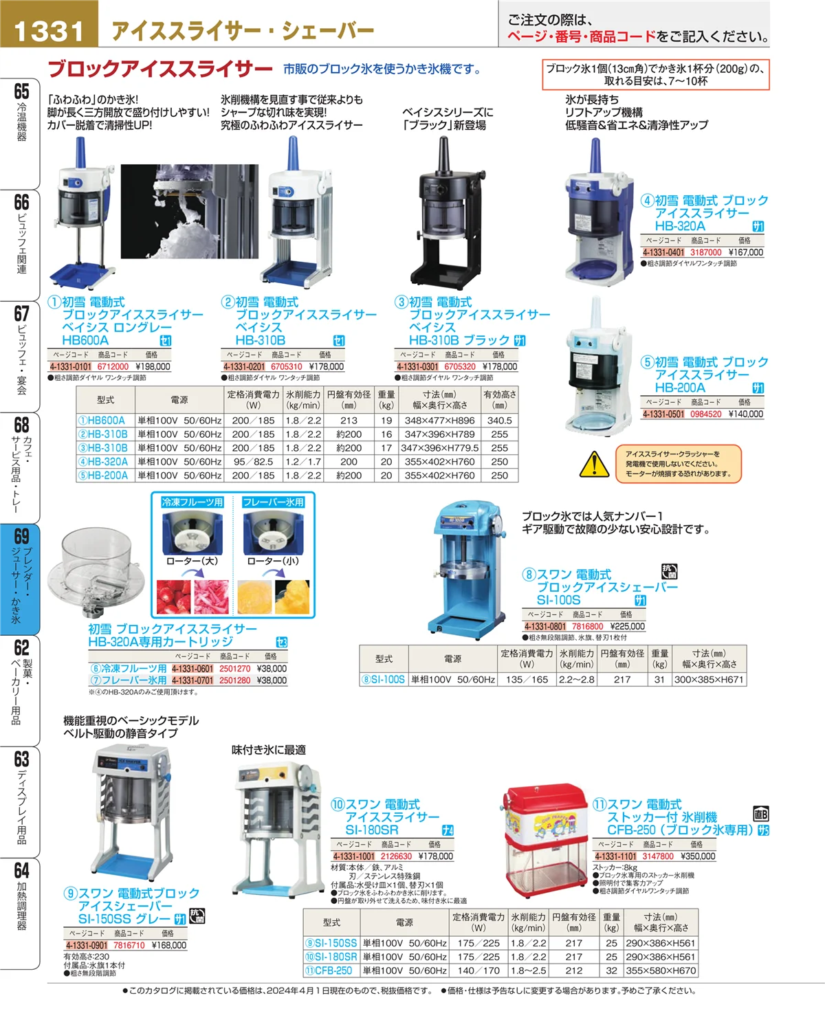EBM業務用厨房用品カタログvol.24・ページ番号1331・ブレンダー・ジューサー・かき氷