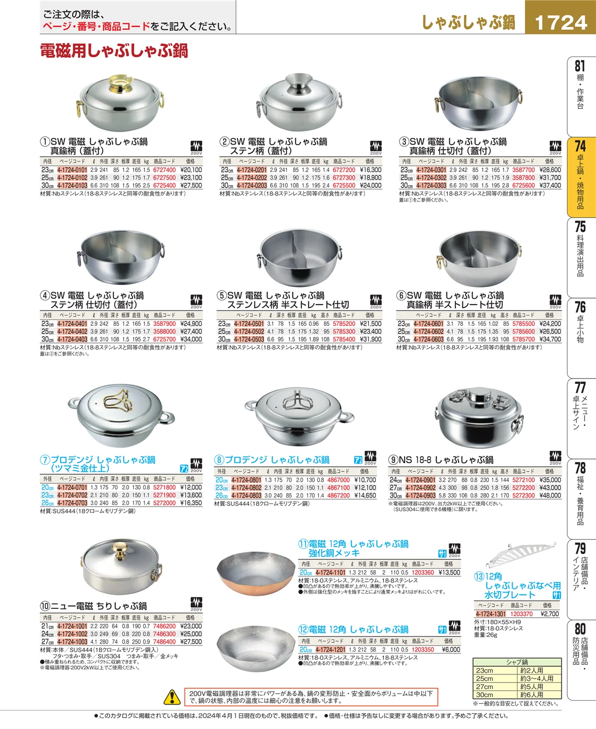 EBM業務用厨房用品カタログvol.24・ページ番号1724・卓上鍋・焼物用品