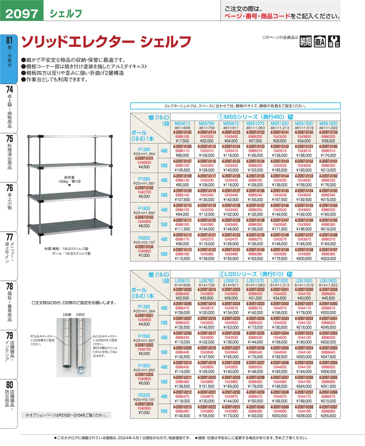 EBM業務用厨房用品カタログvol.24・ページ番号2097・棚・作業台