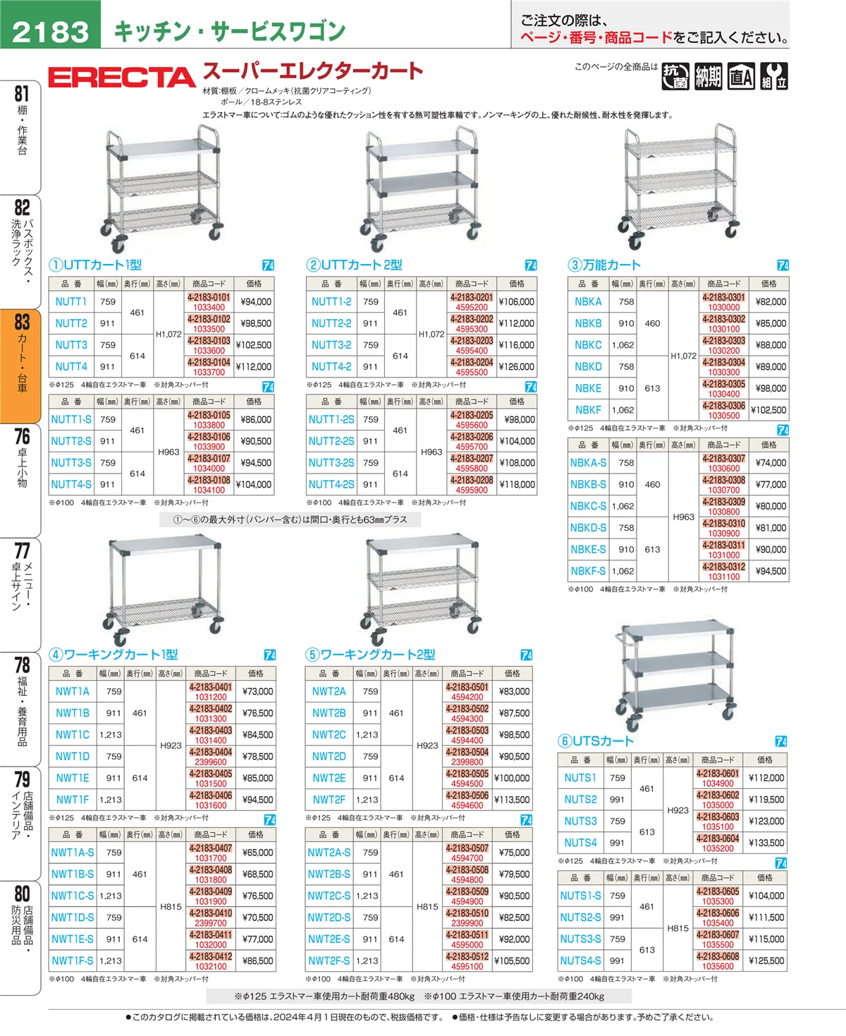 EBM業務用厨房用品カタログvol.24・ページ番号2183・カート・台車