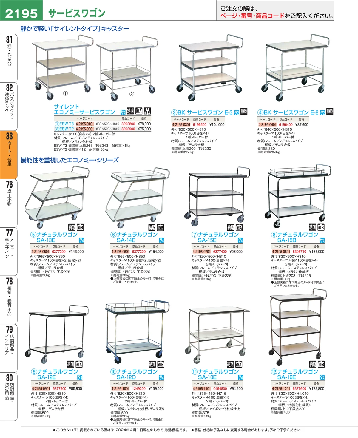 EBM業務用厨房用品カタログvol.24・ページ番号2195・カート・台車
