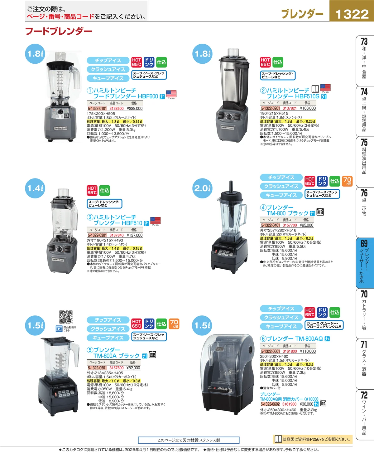 EBM業務用厨房用品カタログvol.25・ページ番号1322・ブレンダー・ジューサー・かき氷