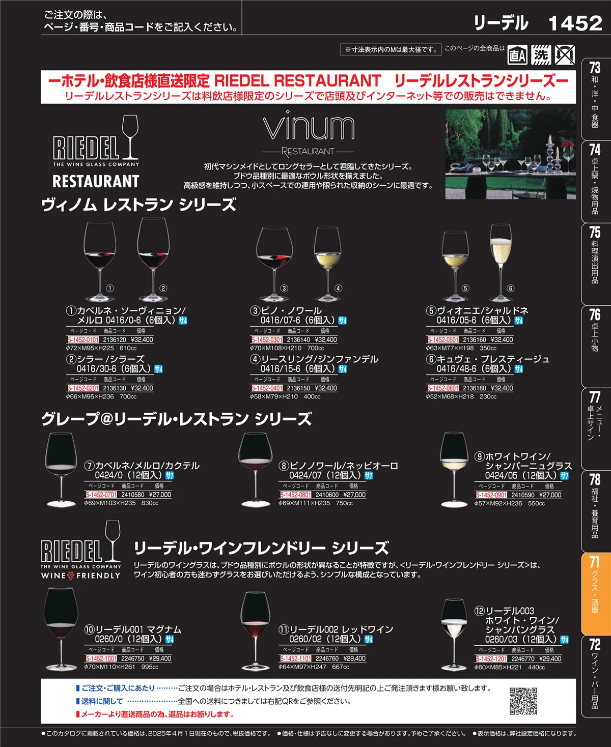 EBM業務用厨房用品カタログvol.25・ページ番号1452・グラス・酒器