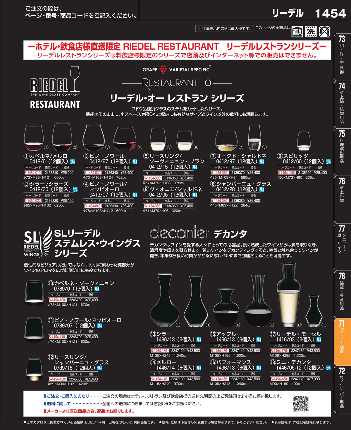 EBM業務用厨房用品カタログvol.25・ページ番号1454・グラス・酒器