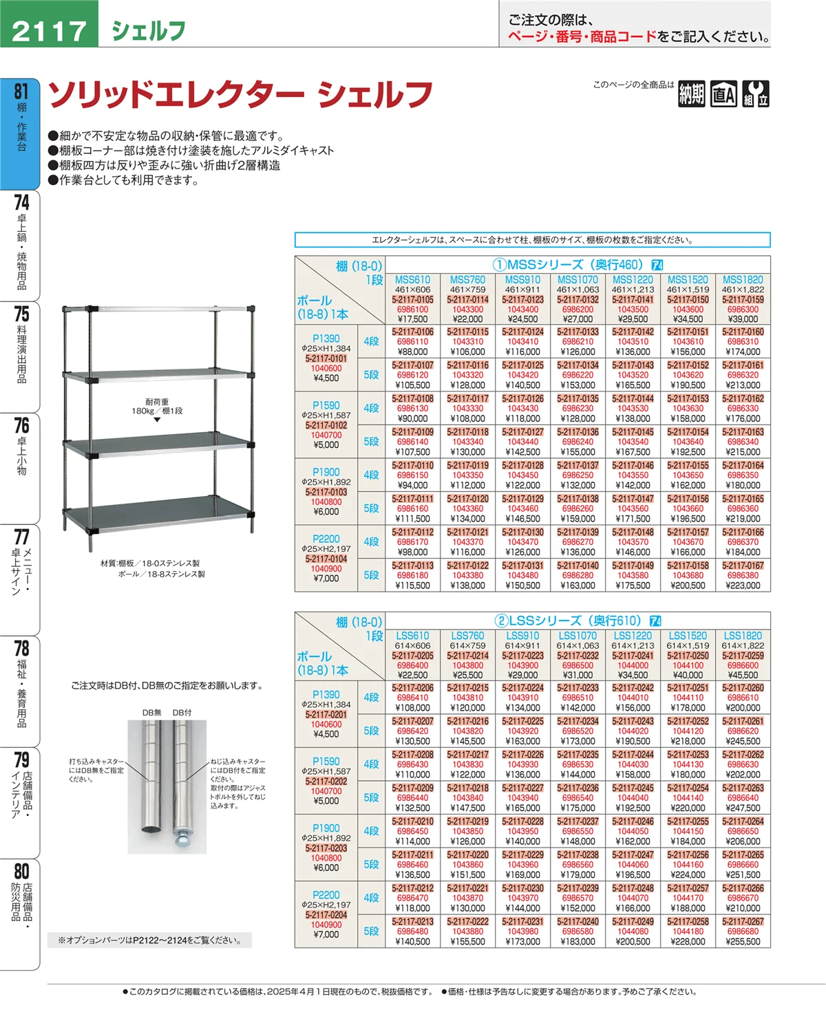 EBM業務用厨房用品カタログvol.25・ページ番号2117・棚・作業台