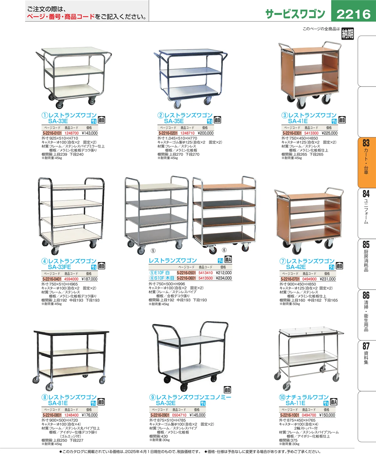 EBM業務用厨房用品カタログvol.25・ページ番号2216・カート・台車