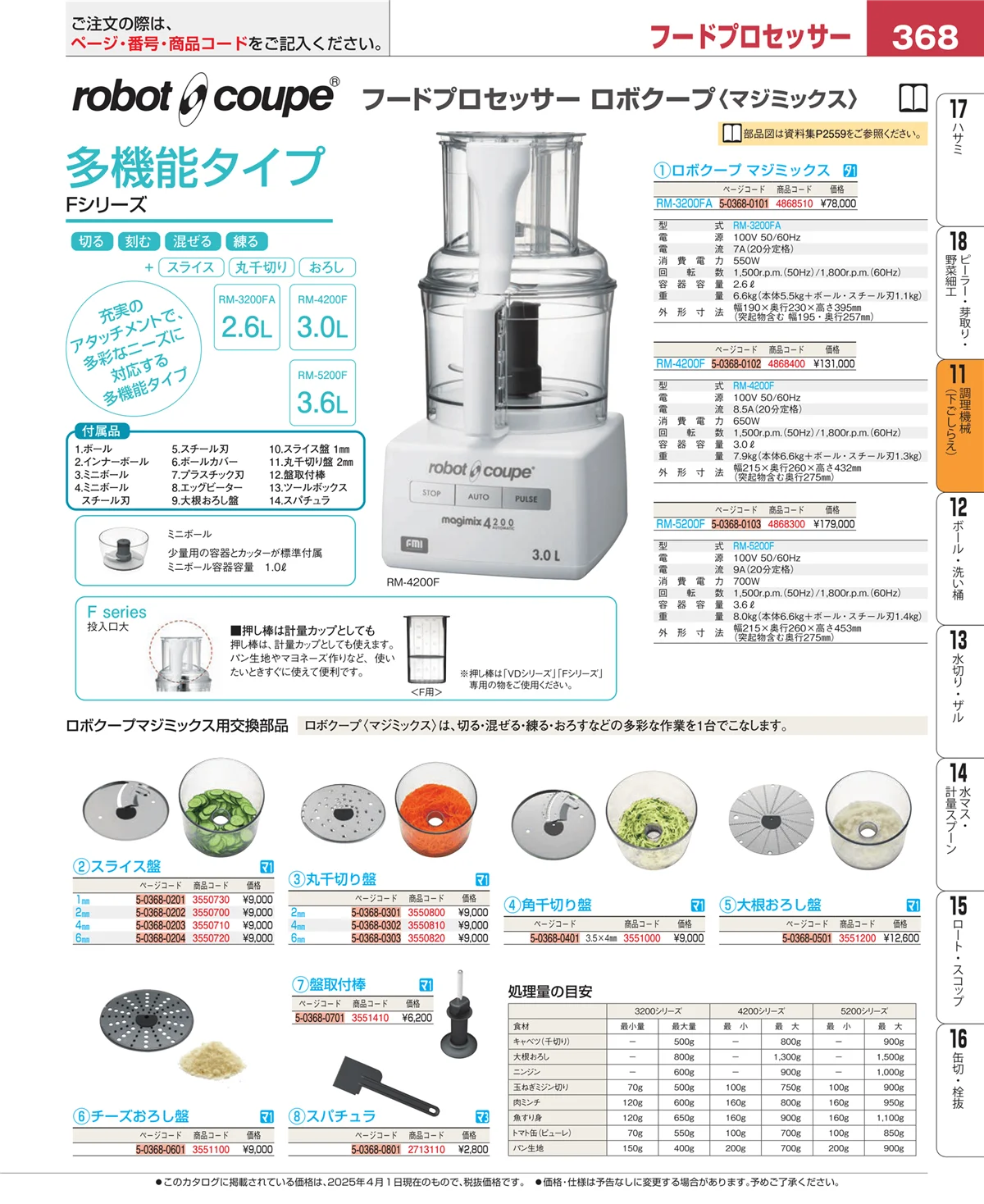 EBM業務用厨房用品カタログvol.25・ページ番号368・調理機械（下ごしらえ）