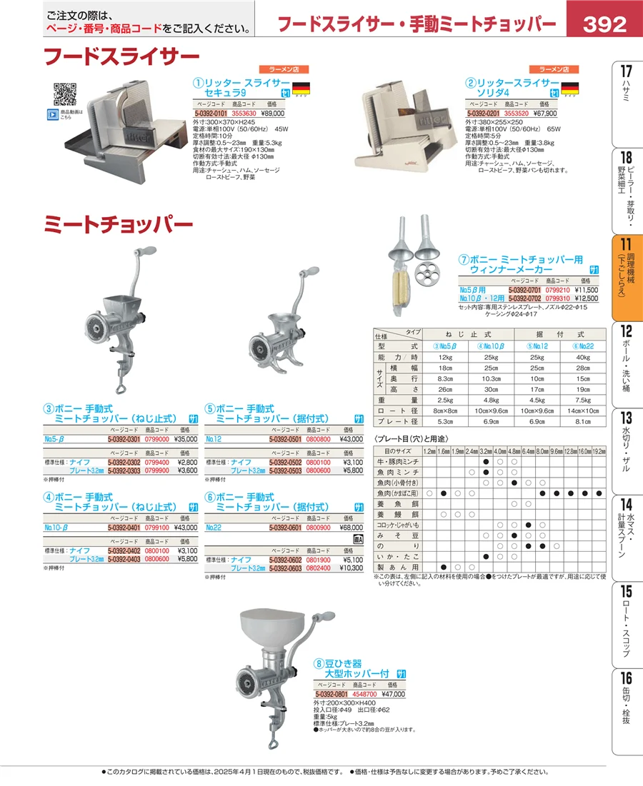 調理機械（下ごしらえ） ページ392