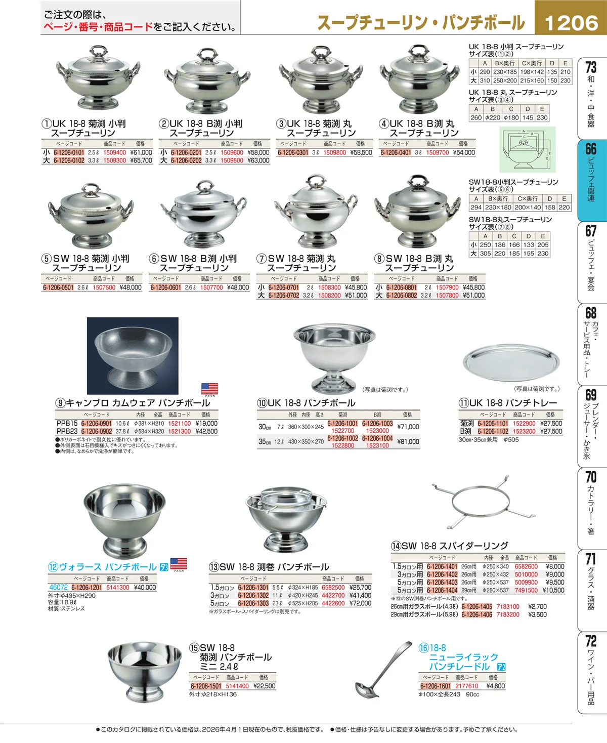EBM業務用厨房用品カタログvol.26・ページ番号1206・ビュッフェ関連