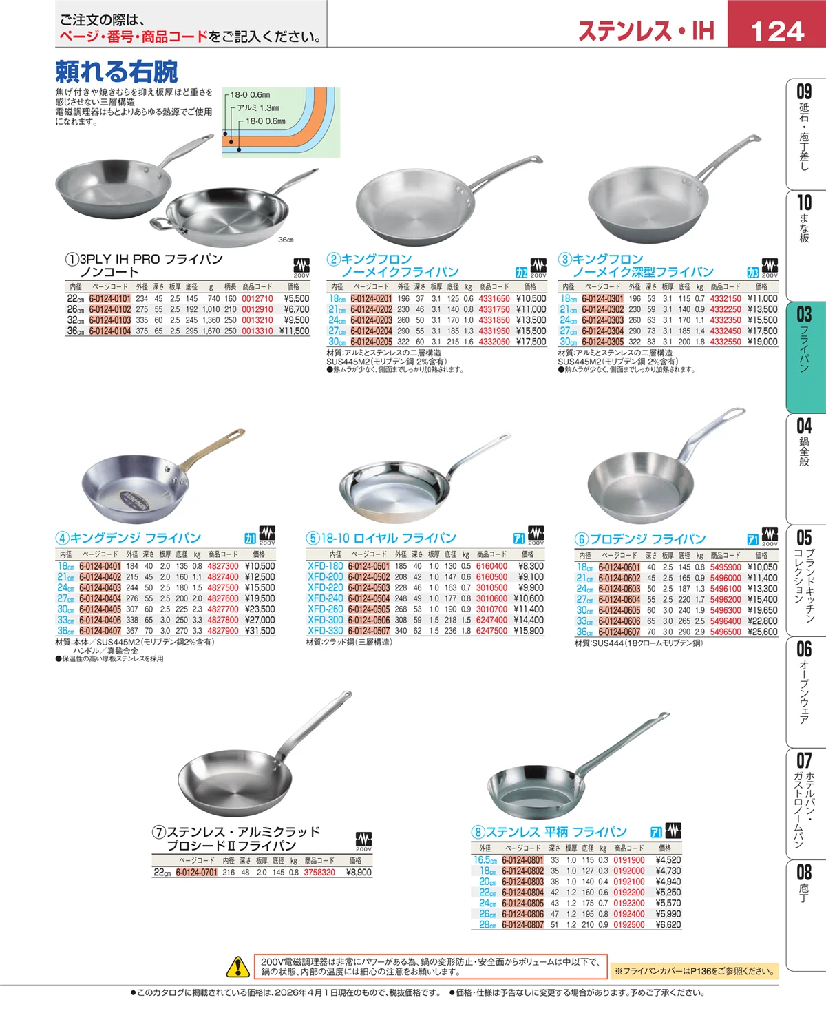 EBM業務用厨房用品カタログvol.26・ページ番号124・フライパン