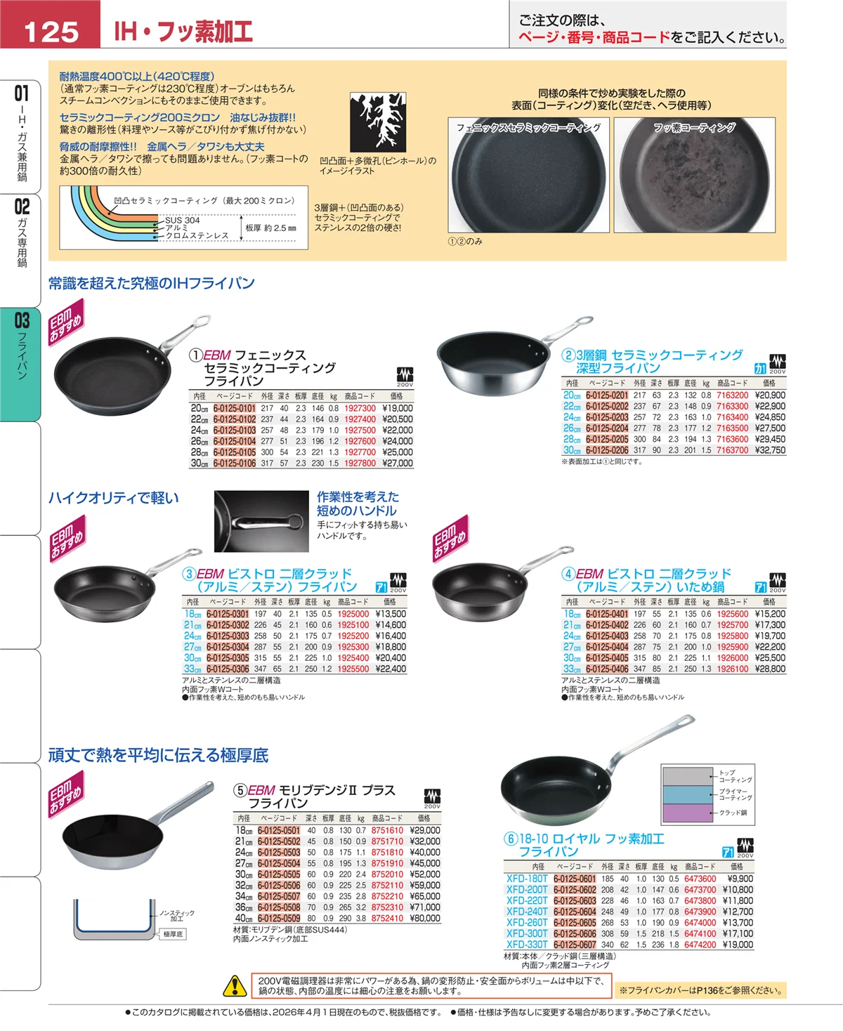 EBM業務用厨房用品カタログvol.26・ページ番号125・フライパン