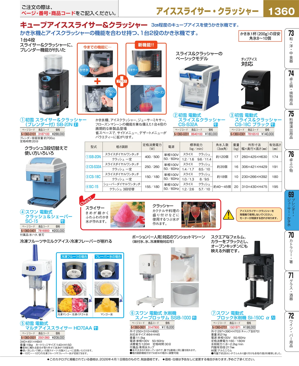 EBM業務用厨房用品カタログvol.26・ページ番号1360・ブレンダー・ジューサー・かき氷