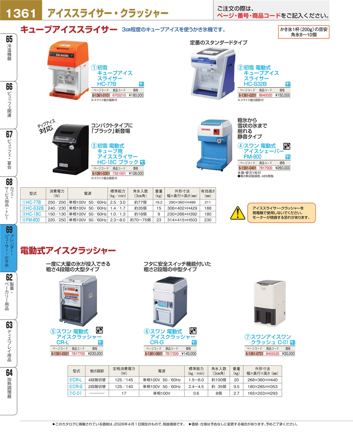 EBM業務用厨房用品カタログvol.26・ページ番号1361・ブレンダー・ジューサー・かき氷