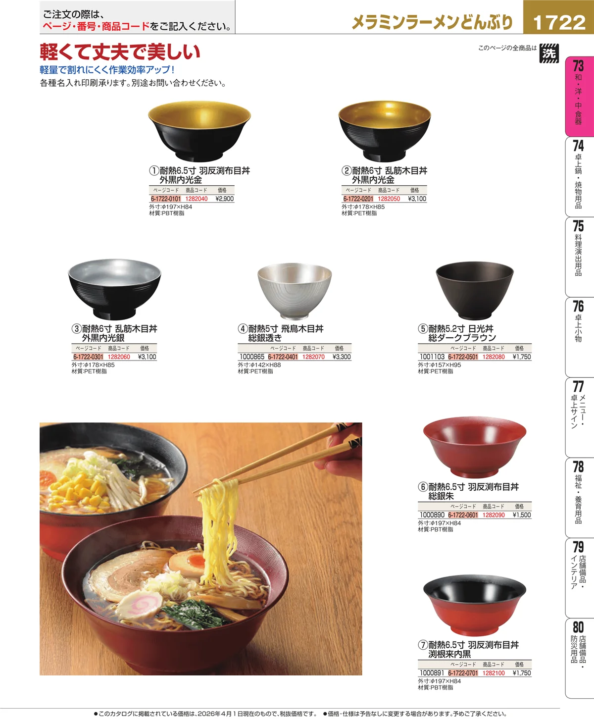 EBM業務用厨房用品カタログvol.26・ページ番号1722・メラミン食器