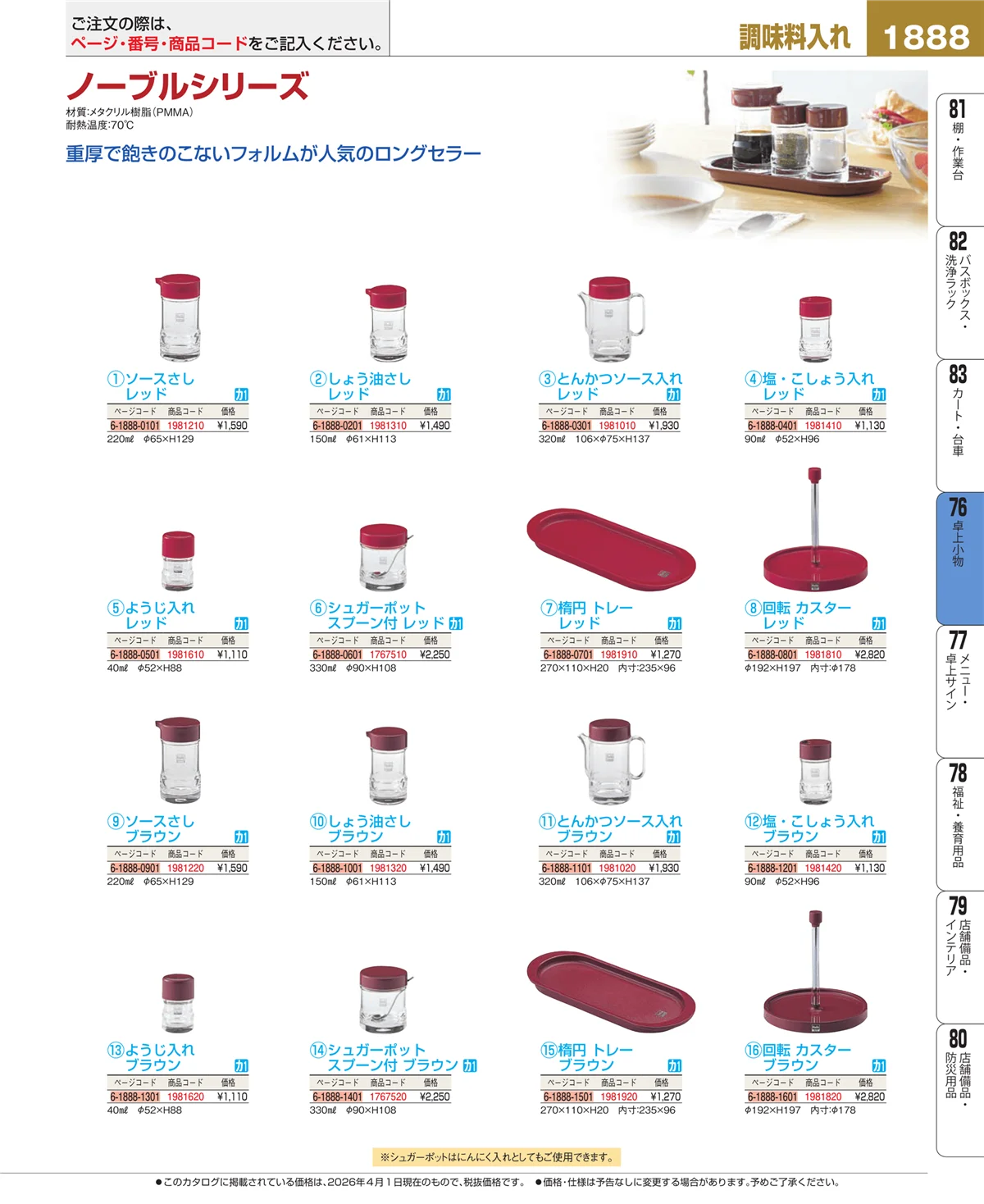 EBM業務用厨房用品カタログvol.26・ページ番号1888・卓上小物