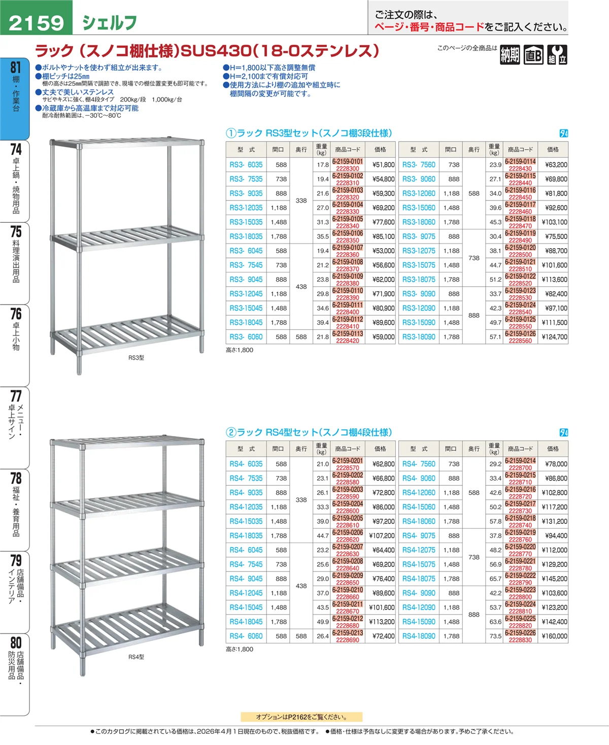 EBM業務用厨房用品カタログvol.26・ページ番号2159・棚・作業台