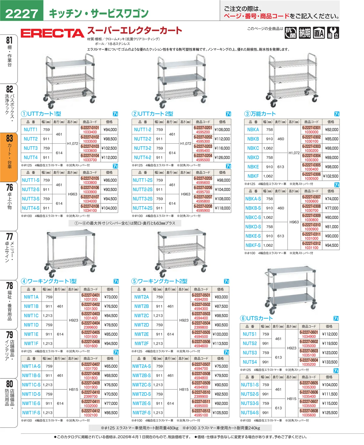 EBM業務用厨房用品カタログvol.26・ページ番号2227・カート・台車