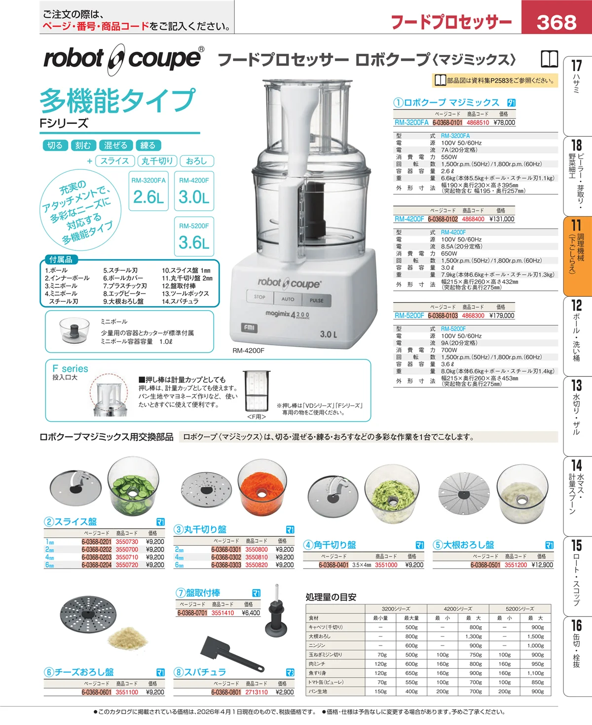EBM業務用厨房用品カタログvol.26・ページ番号368・調理機械（下ごしらえ）