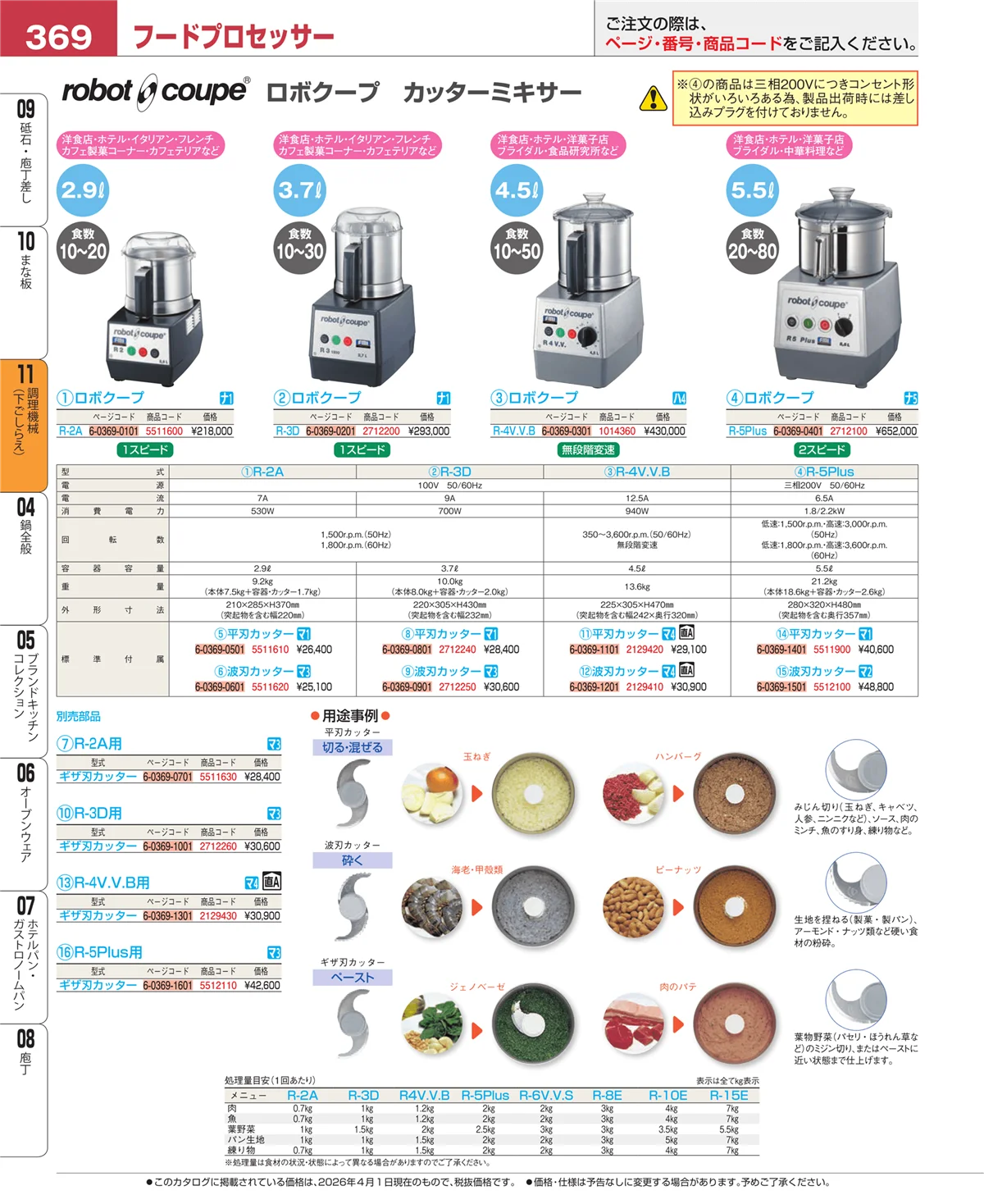 EBM業務用厨房用品カタログvol.26・ページ番号369・調理機械（下ごしらえ）